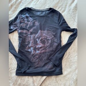 Elegant Black Rose Long Sleeve Top